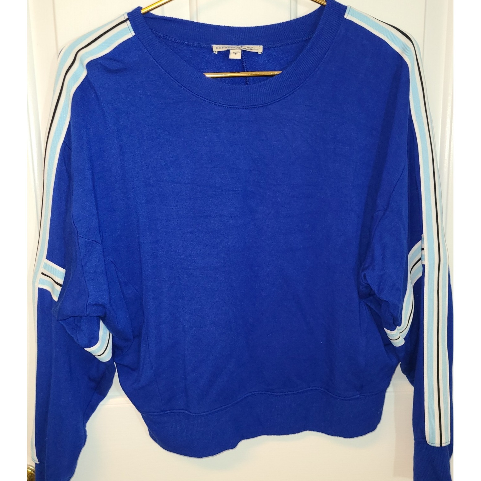 Express One Eleven Striped Sweatshirt Blue Long Sleeves Varsity Women's Sz S